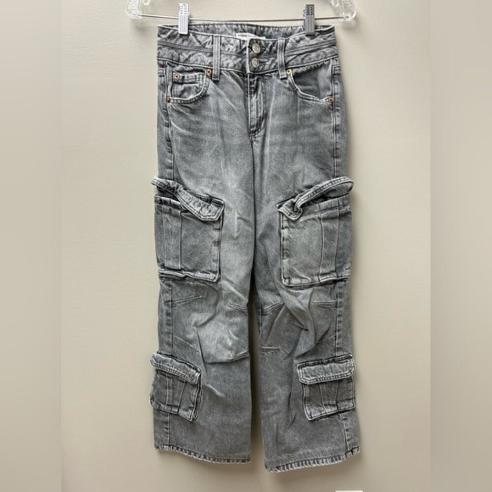 Garage Women’s Grey Wash Straight Leg Hi Rise Cargo Jeans